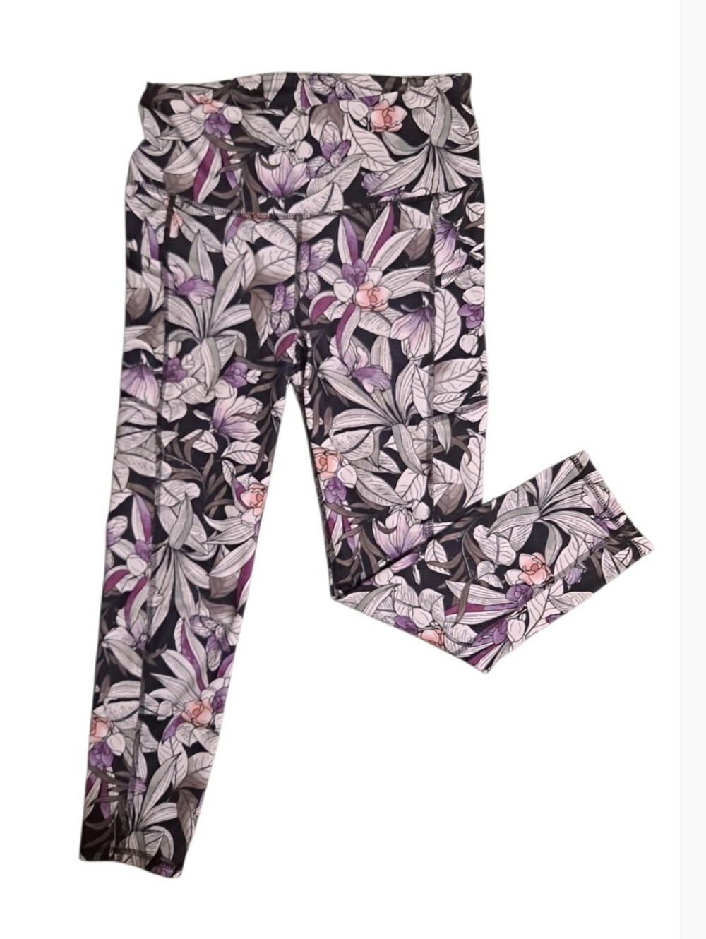 GAIAM Floral Leggings in Purple, Black & Pink Accents